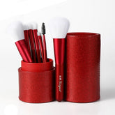 Red makeup brushes set
