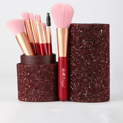 Red makeup brushes set