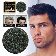 Black soap bar for gray hair overage
