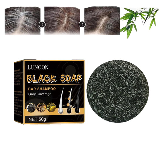 Black soap bar for gray hair overage