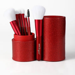 Red makeup brushes set